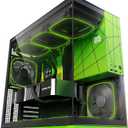 Geometric Future M5 Tempered Glass Mid Tower, E-ATX/ATX Gaming Case, 1.2mm Steel, Type C, Toolless Panels, Support 420/360 Radiator, ARGB PWM 140m Fan x 5 Pre-Installed, Black/Green, GEO-M5F-BNY