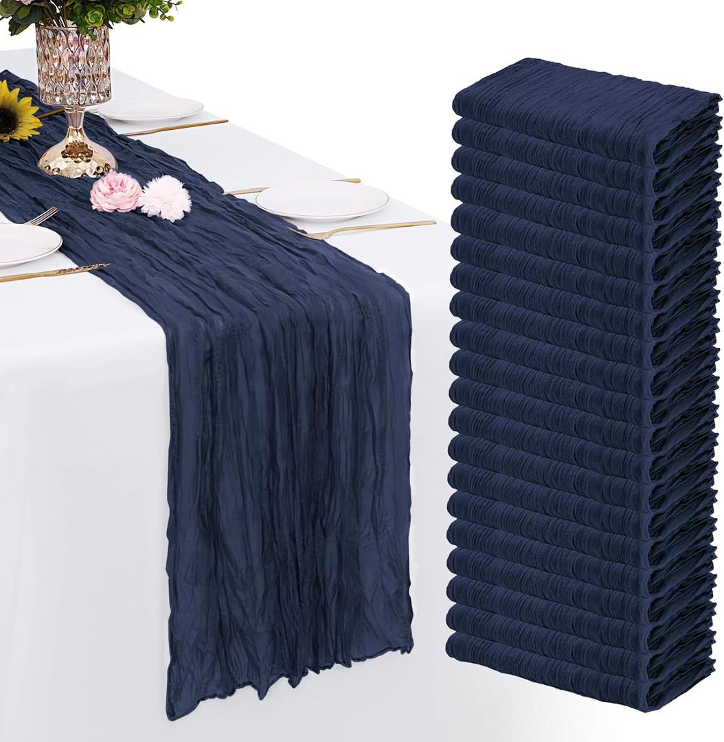 20 Pack Navy Blue Cheesecloth Table Runner Gauze Rustic Sheer 35 x 70 inch Navy Blue Cheese Cloth Table Runners for Wedding Party Bridal Shower Decor