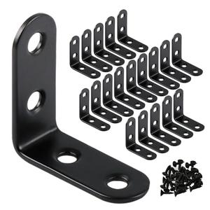20 Pack 1-9/16" L Brackets for Shelves Corner Brace| Heavy Duty Stainless Steel Wall Mount Bracket| Black Metal Small Braces with Screws for Wood Furniture