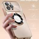 MAKAVO Magnetic for iPhone 15 Pro Max Case, Compatible with MagSafe, Built-in Camera Lens Protector, Logo View, Military Grade Drop Proof Phone Cover, Desert Titanium