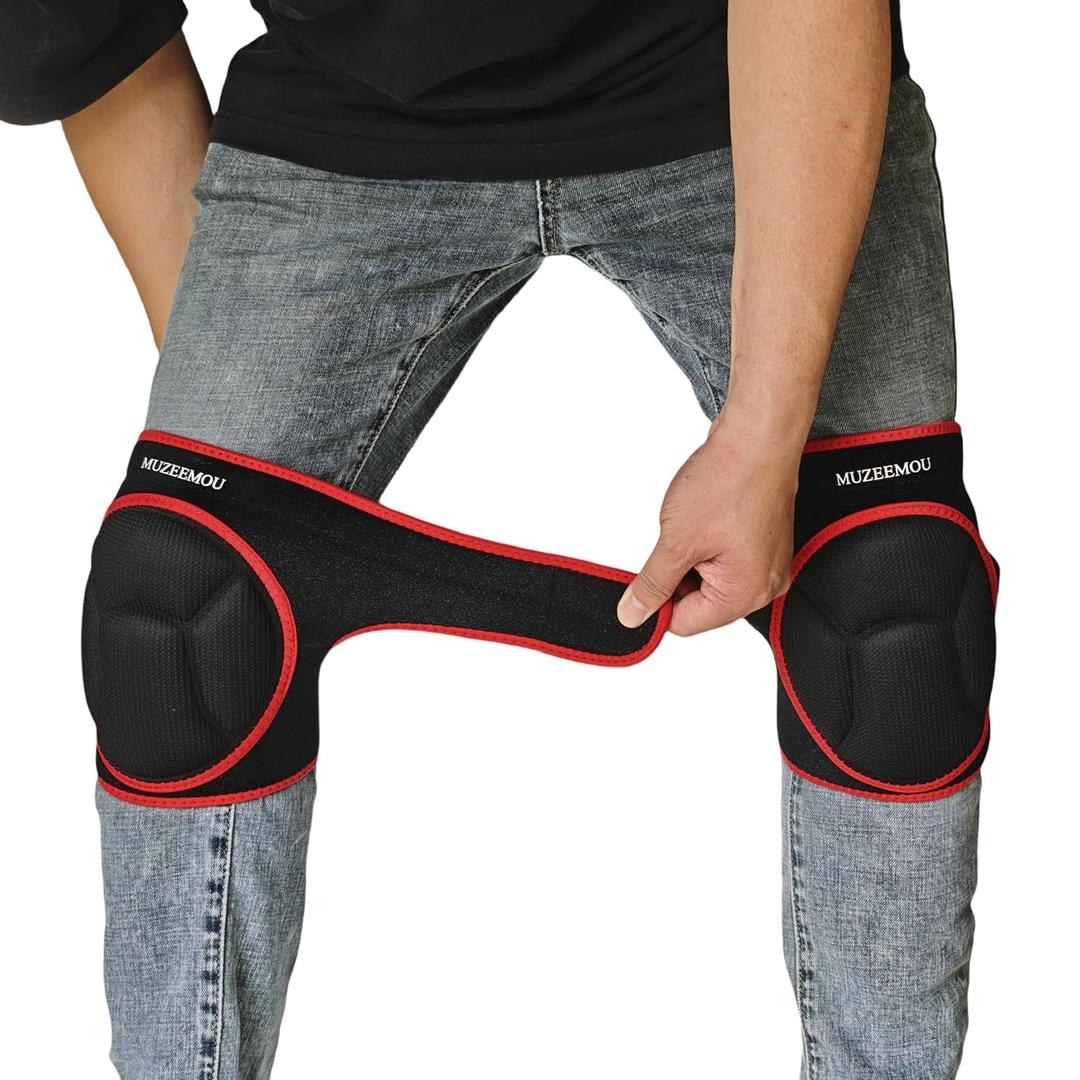 Knee Pads for Athletic Use,Gardening,Flooring - Thick EVA Foam Cushion, Non-Slip Silicone & Adjustable Straps (S/M/L), Breathable Unisex Garden Kneeling Pad with Extended Comfort (Red)