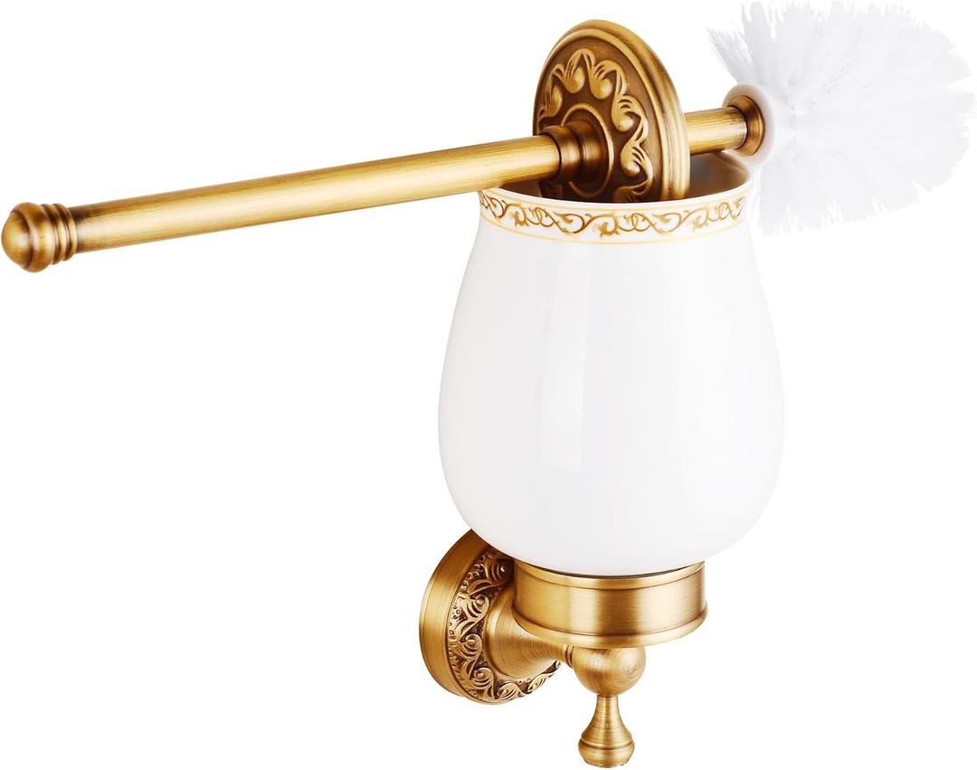 Wall Mounted Bathroom Toilet Brushed Holder Set, Antique Brass Pattern Carving, Brushed Bronze