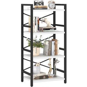 Yoobure 4 Tier Bookshelf - Small Book Shelf Industrial Bookcase, Narrow Book Case Book Storage Organizer for CD/Movie/Book, Bookshelves for Bedroom Office Living Room White