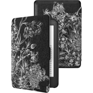 WALNEW Case for 6 Kindle Paperwhite 2012-2017(Model No.EY21 or DP75SDI) - PU Leather Case Smart Protective Cover Only Fits Old Generation Kindle Paperwhite Prior to 2018 (A-Black Flower+Black Plastic Shell)