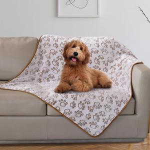 Stuffed Large Brown Premium Soft Dog Blanket, with Flannel Cute Paw Print, 43x66 inches, Cat Blanket Maltipoo Puppy Essentials