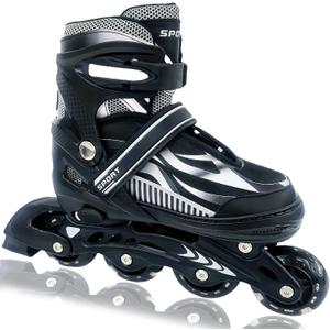 Adjustable Inline Skates for Kids and Teens , All 8 Wheels of Inline Roller Skates Light Up, Safe and Fun Illuminating for Outdoor Indoor Sports (Black, Medium - Big Kid (1-4US))
