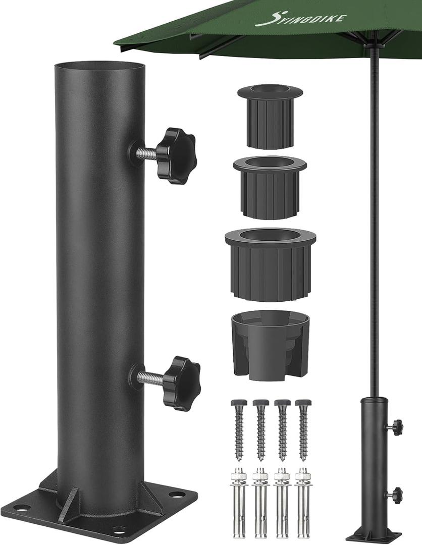 Patio Umbrella Stand Base - Reinforced Heavy Duty Outdoor Umbrella Holder and Clamp on Decks, Deck Umbrella Mount in Patio and Courtyard (Enhanced)