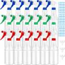 Yinder 18 Pcs 16 Oz Plastic Spray Bottle Bulk Empty Refillable Spray Bottles for Cleaning Solution Leak Proof Water Sprayer with Adjustable Nozzle Mist/Stream Mode(Red, Blue, Green)