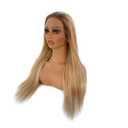 Balayage Highlight Lace Front Wig Human Hair for White Women 4T12/613 13x4 HD Lace Frontal Wigs Pre Plucked 180% Density Chocolate Brown to Bleach Blonde Highlights Brazilian Human Hair Wigs 18 Inch