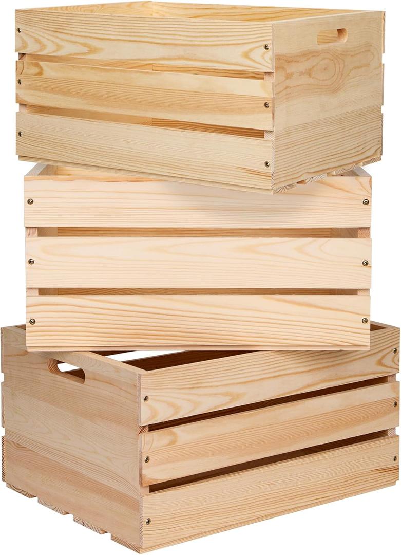 Extra Large Pine Wood Crates For Storage, Vinyl Records Storage Crates,The Storage Crates Are Made Of Pure Natural Solid Wood,Exuding Natural Pine Flavor,Unfinished Wooden Crates For Display . (3)