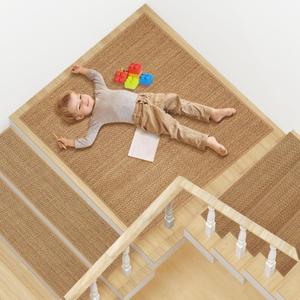 Stair Mat, 31" X 31" Stair Landing Rug with Self Adhesive Strips, Non Slip Stair Landing Mat for Kids Elderlys and Pets,1 Pack, Beige
