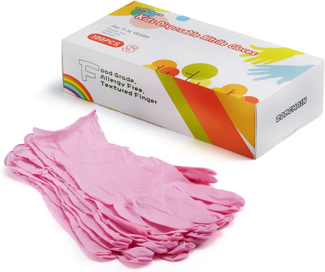 Kids Gloves Disposable, Nitrile Glove for Childen, Latex Free Gloves, Powder Free - for Crafting, Painting, Cleaning- 100 PCS