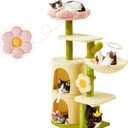 Erinnyees Flower Cat Tree, 38.2 Inches Cat Tower, Multi-Level Indoor Kitty Tree Tower, Kitty House with Cozy Top Flower Platform, Spacious Condos, Soft Hammock, Sisal Scratching Post