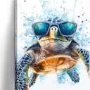Funny Turtle Wall Art Sea Turtle with Glasses Picture Marine Life Painting Watercolor Canvas Prints Modern Artwork for Bathroom Living Room Home Decor Framed(Art-2,16"x24")