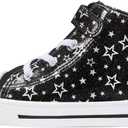 EUXTERPA Kids High Top Shoes Toddler Canvas Sneakers Boys Girls Casual Walking Sports Shoe, 3 Big Kid, Black Sliver Star