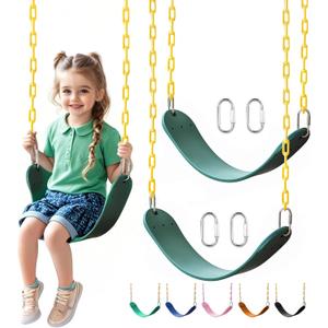 little dove 2 Pack Heavy Duty Swing Seats with 66" Rust-Resistant Chains, Swing Set Accessories Replacement with Quick Links, Kids Swings Supports 330 lbs for Outdoor Playground Trees, Green