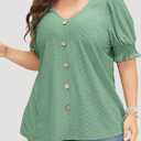 Beautife Womens Plus Size Tunic Tops V Neck Short Puff Sleeve Tops Casual Summer Eyelet Blouses