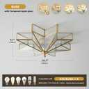 Star Brass Vintage Ceiling Light - 19.7 Inch Large Hammered Glass Antique Brushed Gold Flush Mount Fixture, Mid Century Art Deco Overhead Lighting for Kitchen Hallway Bedroom Bathroom Laundry Entryway