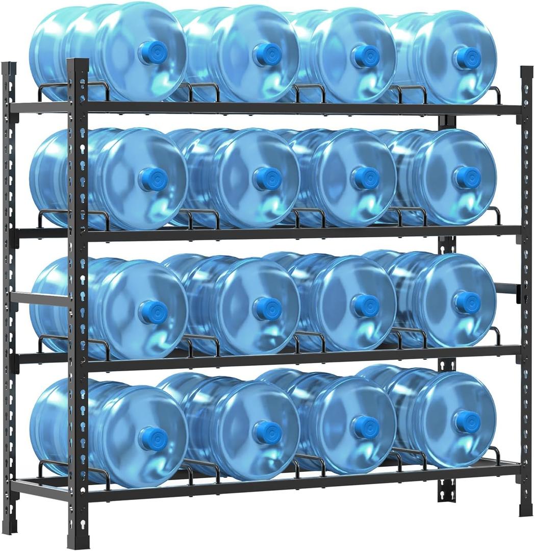 4-Tier Water Jug Rack 10-Min Quick Assembly 5 Gallon Bottle Holder, Screw-Free Snap Together, 16-Bottle 720 lbs Capacity, Heavy Duty Steel with Tools Included, Black