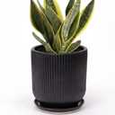 Deep Dream 12 Inch Ceramic Pots for Plants, Heavy Plant Pot for Indoor Outdoor Plants, Large Plant Pot with Drainage Hole and Saucer, Modern Tall Flower Pot, Gifts for Plant Lovers, Black