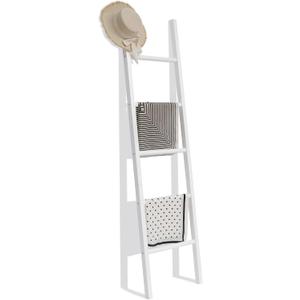 FUIN 6ft Wooden White Blanket Ladder Living Room Decorative Wall Leaning Farmhouse Quilt Display Holder Rustic Wood Towel Rack for Bathroom