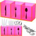 Suzile Acrylic Cutlery Storage Organizer Bin Silverware Caddy Countertop Knife Spoon and Fork Holder Kitchen 3 Section Tableware Storage Box for Cabinet Indoor Home Flatware Dining Room(Pink,M)