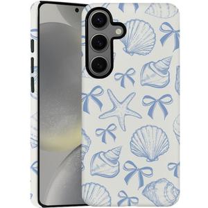 DAIZAG Case for Samsung Galaxy S24 Plus, Blue Seashell Bow Phone Case Durable Frosted Double-Layer Protection Cover for Women Girl