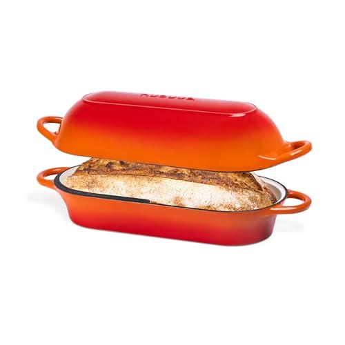Enamelled Cast Iron Bread Loaf Pot – Dutch Oven For Sourdough Bread Baking – Oven Safe Non Stick Bread Pot – Rectangular, Orange, 34cm x 16cm – by Nuovva