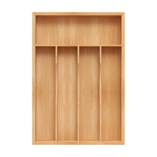 BEKVEM Bamboo Silverware Organizer, Kitchen Drawer Organizer, Utensil Holder, Cutlery Tray & Spoon Flatware Storage with Grooved Drawer Dividers (9.5''W x 13.5''D)
