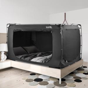 YAVIL Bed Tent Bed Canopy Twin Size, Portable Sleeping Tents Dream Tents Indoor for Kids and Adult, Blackout 93% Breathable Privacy Space on Bed with Three Doors (Mattress Not Included)