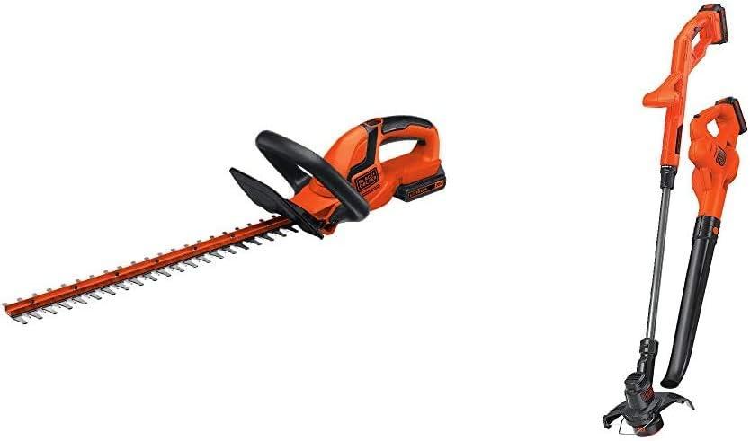 BLACK+DECKER 20V MAX Cordless Hedge Trimmer, 22-Inch (LHT2220) & 20V MAX* POWERCONNECT 10 in. 2in1 Cordless String Trimmer/Edger + Sweeper Combo Kit (LCC222)