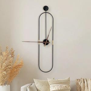 Modern Oval Wall Clock Large Wall Clock with Walnut Pointers for Living Room Home Decor Bedroom Kitchen Office, Oval Black, Large 