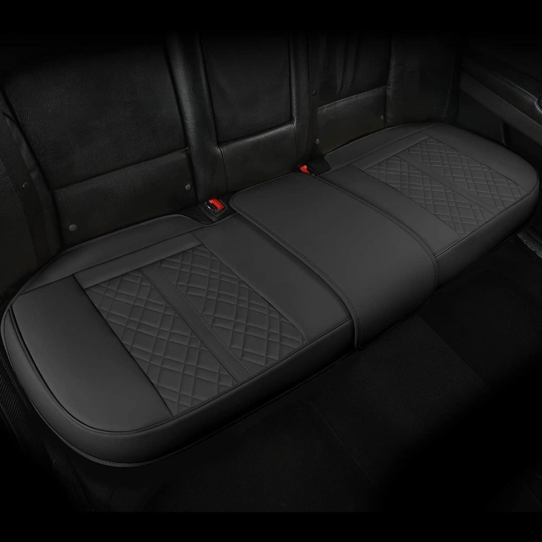 SanQing Luxury PU Leather Car Back Seat Covers - Universal Protector for Seat Bottoms - Works with 90% Vehicles (Sedan SUV Truck Mini Van) - Anti-Slip (Black Rear)