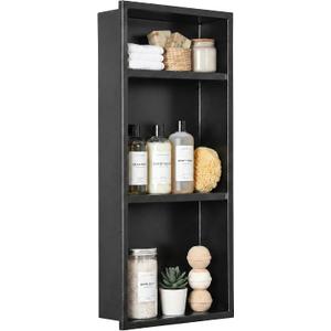 304 Stainless Steel Shower Niche 12" x 30" for Bathroom Storage | Matte Black Recessed Shower Niche with 3-Tier Shelves for Bathroom Space Saving