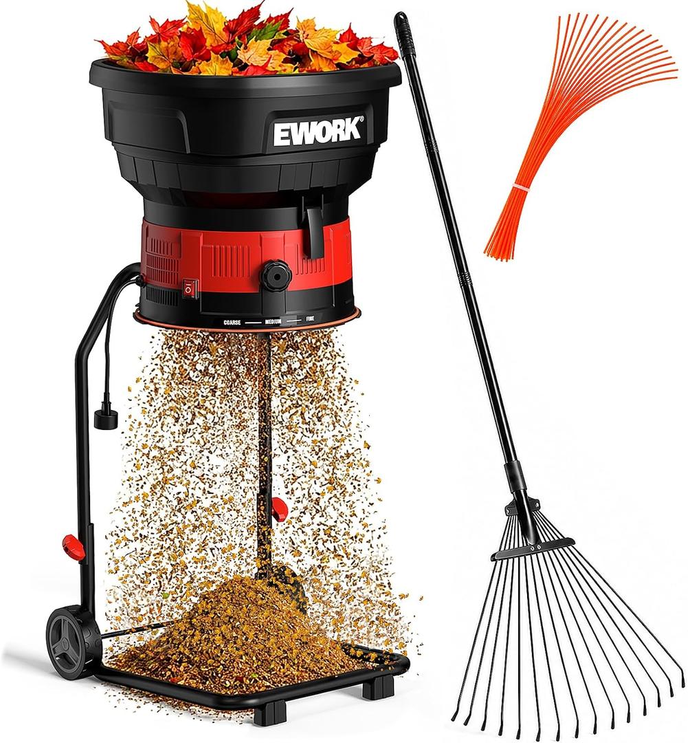 EWORK 15 Amp Leaf Mulcher/Shredder, 16:1 Ratio, Durable Cutting Lines