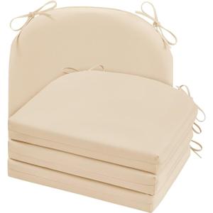 Cozyide Outdoor Chair Cushions, Waterproof Patio Seat Cushions with Adjustable Straps, Round Corner Patio Chair Cushions for Garden, Beige, 17x16x2 Inch (Pack of 4)