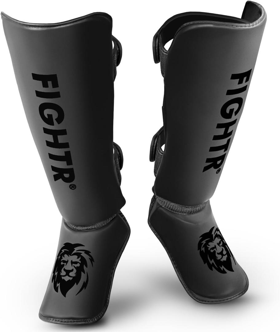 FIGHTR Shin Guards - with a and Ideal Padding | Thick shin Protection for Kicks in Kickboxing, MMA, Muay Thai and Other Martial Arts