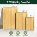 3-Piece Set Bamboo Cutting Board for Kitchen - Crack-Resistant Wood Chopping Boards with Deep Juice Grooves, Pre-Oiled Butcher Block for Meat, Vegetables & Cheese, Natural