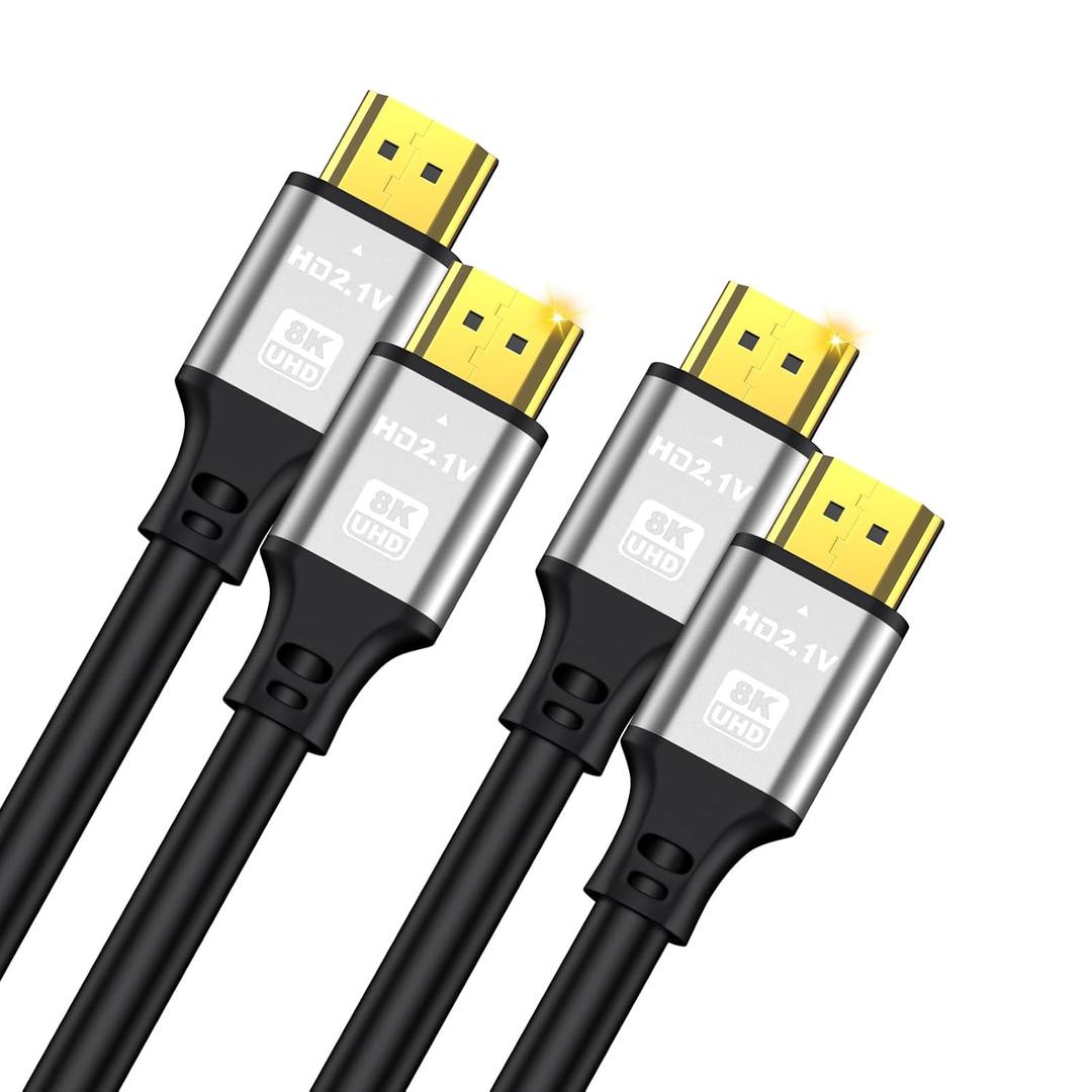 8K HDMI Cable 10 FT 2-Pack, 48Gbps 8K@60Hz 4K@120Hz, HDCP 2.2 & 2.3, DTS:X, HDR 10 Compatible with Roku TV/eARC/3D/PS5/HDTV/Laptop/Blu-ray High Speed HDMI Cable(Silver)