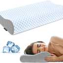 Cervical Neck Pillow for Pain Relief, Contour Memory Foam Pillows for Sleeping, Odorless Ergonomic Pillow Adjustable Orthopedic Cooling Pillow Bed Pillow Neck Support for Side Back Stomach Sleepers (Blue & Grey)