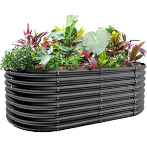 Land Guard 24 Tall Galvanized Raised Garden Bed Kit, Galvanized Planter Garden Boxes Outdoor, Oval Large Metal Raised Garden Bed for Vegetables (Dark Gray, 422ft)