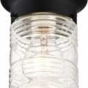 Design House Jelly Jar Indoor Outdoor Flush Mount Ceiling Light, Matte Black, 5.9 in H x 4.8 in Dia, Damp Rated, Dimmable, Uses 1 E26 Bulb, Ribbed Clear Glass, Weather-Resistant Steel, 587220