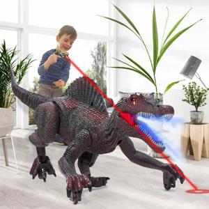 Upgraded Dinosaur Toys for Kids 3-7, Remote Control Spinosaurus with Light Chasing & Spray & Roar, Realistic Dinosaur Toys Xmas Gifts for Boys Age 3-8 (Red)