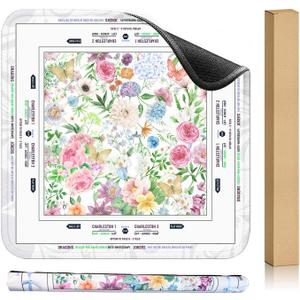 22 x 22 Inches Mini Mahjong Mat with Floral Design Wrinkle-Free Packaging, Non-Slip Noise Reduction, Gaming Mat for Poker, Card, Dominoes, Board & Tile Games Mahjong Gift