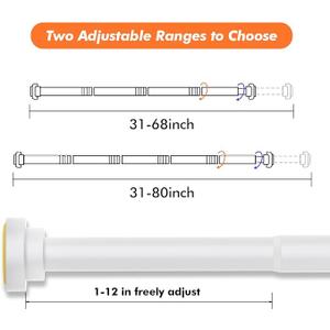 Shower Curtain Rod 31-68 in Adjustable Curtain Rod No Drilling Tension Shower Rod Stainless Steel for Door Curtain, Closet, RV, White