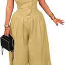 NRTHYE Women Sexy Strapless Wide Leg Jumpsuits Summer Loose Casual Button Tube Top Dressy One Piece Romper (Yellow, Large)
