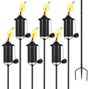 6 Pack Garden Torches, 16 oz Metal Torch for Outside with 3-Prong Grounded Stake, Outdoor Decorative Citronella Torches, 59 inch Garden Dcor Torches