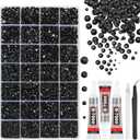 33000Pcs Black Resin Jelly Rhinestones for Bedazzling, 2-6mm Flatback Gems for Diamond Art, Bedazzler Kit with 3Pcs 10ml B7000 Jewelry Glue for Crafting Crafts Book Shoes Nail Art