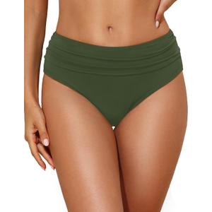 Tempt Me Women Mid Rise Bikini Bottoms Full Coverage Swimsuit Ruched Scrunch Swim Bottom (Gray, L)