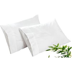 Royale Linens Cooling Pillow Cases Standard Size Set of 2-100% Rayon Derived from Bamboo Cooling Pillowcase for Hot Sleepers - Soft & Silky Pillow Covers with Envelope Closure (White 20x26 Inches)
